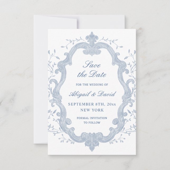 Foliage Blue Crest Wedding Save The Date (Vorderseite)