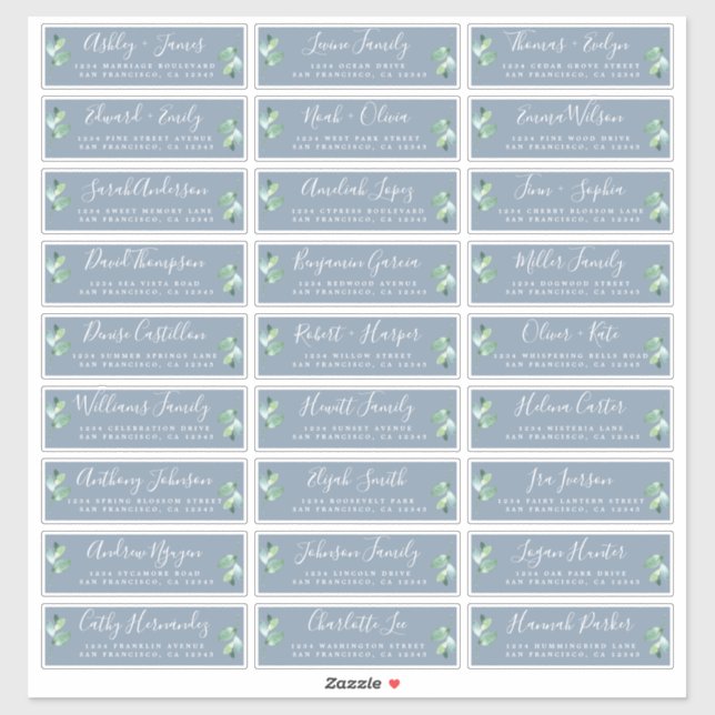 Foliage Blue Wedding Guest Address Labels (Blatt)