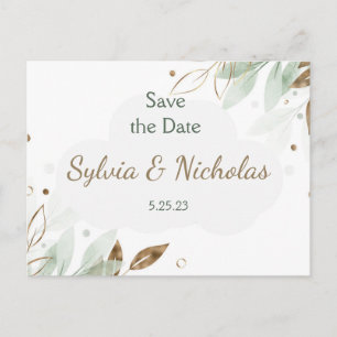 Foliage Botanisches Gold Aquamarin Save the Dates Ankündigungspostkarte