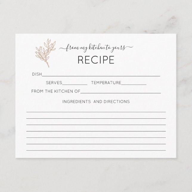 Foliage Calligrafy Brautparty Rezept Card Begleitkarte (Vorderseite)