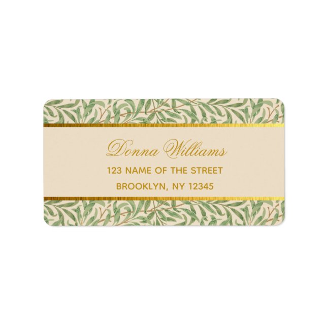 Foliage Calligraphy Imitate Gold Foil Green Blätte Adressaufkleber (Vorne)