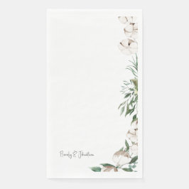 Foliage & Cotton Wedding Couple Names Serviette