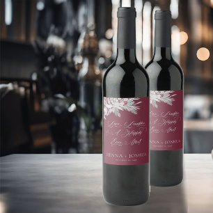 Foliage Duet Burgundy Gray Botanischer Hochzeitsto Weinetikett