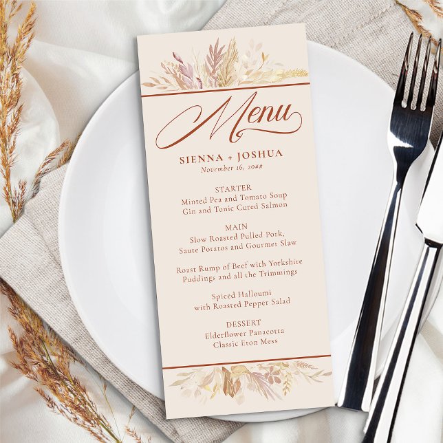 Foliage Duet Cream Terracotta Botanische Hochzeit Menükarte (Cream menu from the Foliage Duet wedding collection by Darling & May)