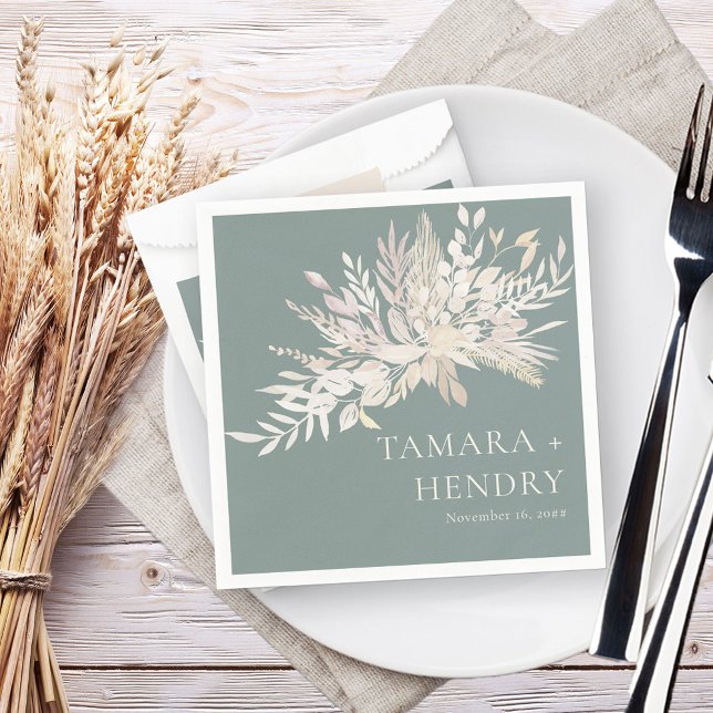 Foliage Duet Sage Green Almond Botanische Hochzeit Serviette (Wedding Napkins in Sage Green, from my Foliage Duet collection)