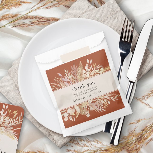 Foliage Duet Terracotta Cream Botanic Vielen Dank Geschenktütchen (Favor Bags for your wedding guests with personalized thank you message)