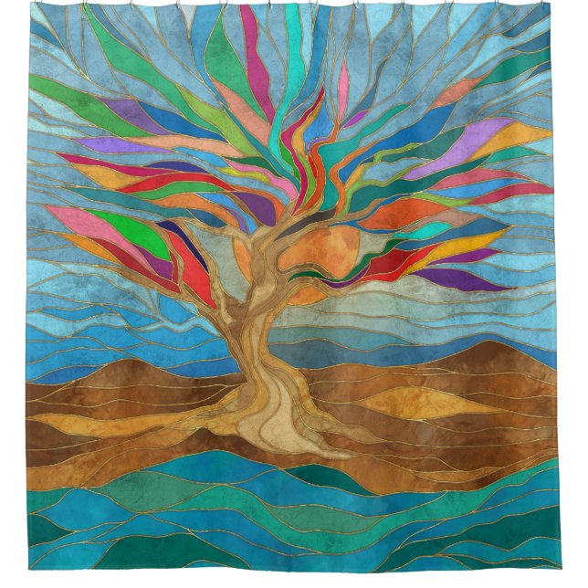 Foliage Fantasy Mosaik Tree Duschvorhang (Vorderseite)