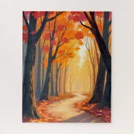 Foliage Forest Stroll | Orange Watercolor Painting Puzzle