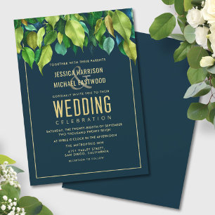 Foliage Garden Herbstlaubs Grüne Moderne Hochzeit Einladung