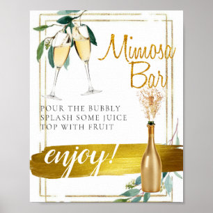 Foliage Gold Elegante Bridal Brunch Mimosa Bar Sig Poster