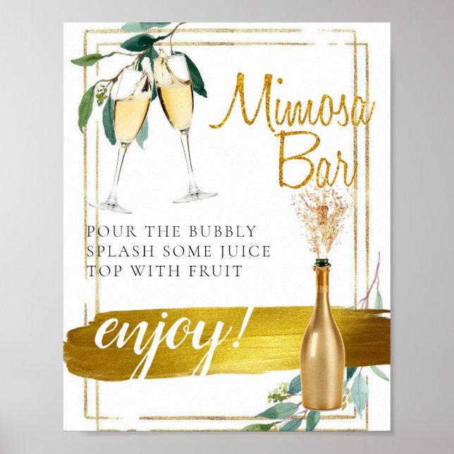 Foliage Gold Elegante Bridal Brunch Mimosa Bar Sig Poster (Vorne)