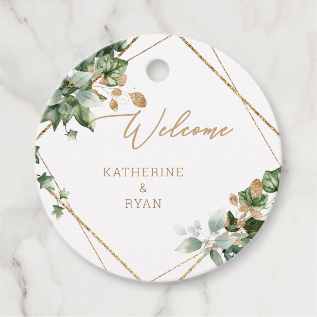 Foliage & Goldnamen Hochzeit Vielen Dank Geschenkanhänger (Vorderseite)