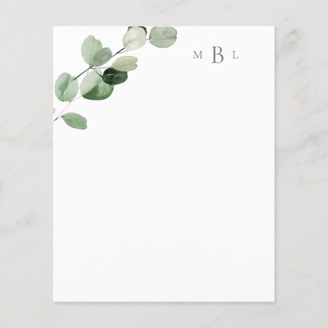 Foliage Gray Monogram Modern Stationspapier (Vorderseite)