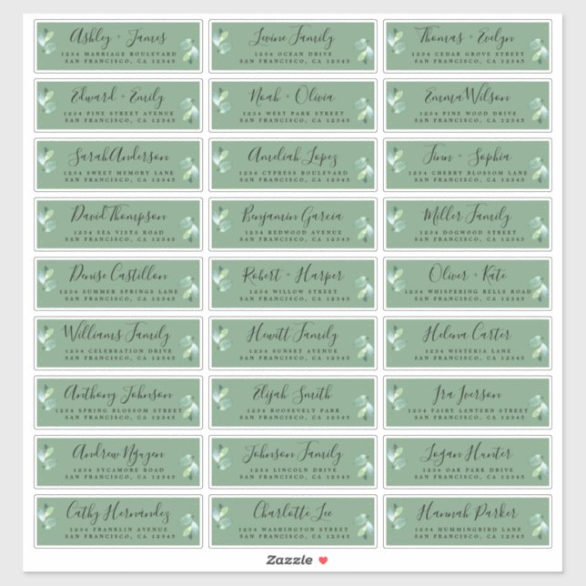 Foliage Green Wedding Guest Address Labels (Blatt)