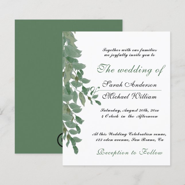 Foliage Greenery Eucalyptus Wedding Einladung (Vorne/Hinten)