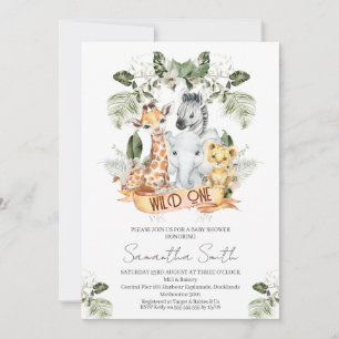 Foliage Greenery Safari Wild One Baby Shower Einladung