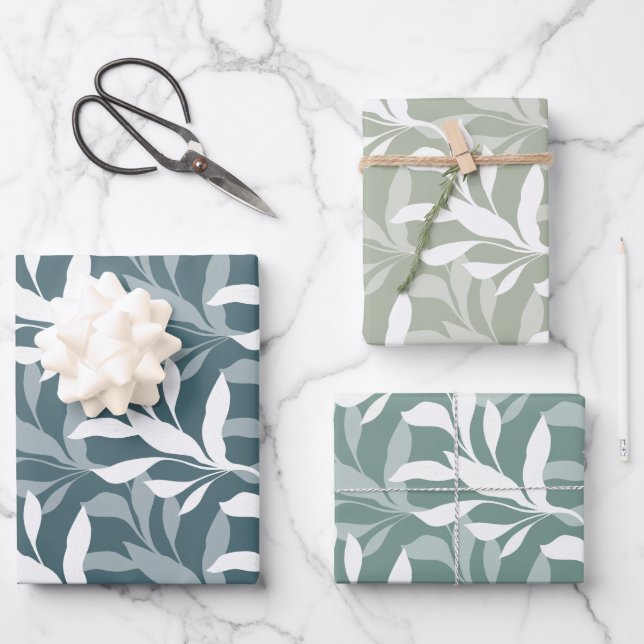 Foliage in Grace Layered Organic Silhouettes Sage Geschenkpapier Set (Vorderseite)