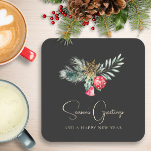 Foliage Modern Elegantes Gold Rotes Weihnachtsfest Rechteckiger Pappuntersetzer