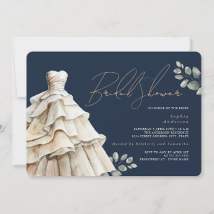Foliage Navy Beige Hochzeitskleid Brautparty Einladung