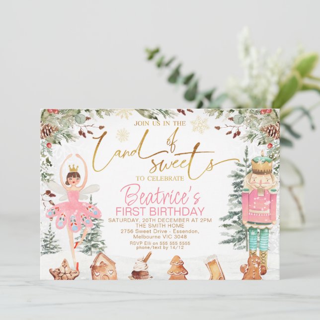 Foliage Nutcracker Sugar Plum Fairy Birthday Einladung (Stehend Vorderseite)