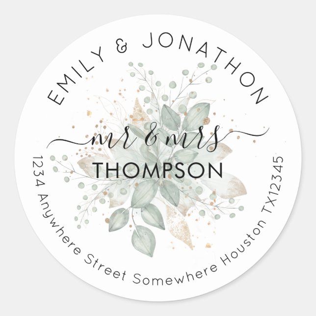 Foliage Sage (Rücksendeadresse) für neuverheiratet Runder Aufkleber (Vorderseite)