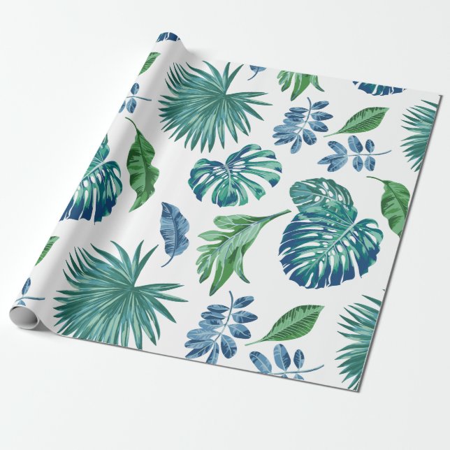 Foliage Tropical Monstera Blätter Wasserfarbe Geschenkpapier (Ungerollt)