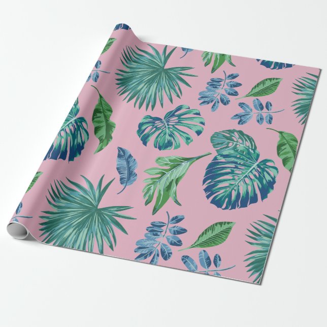 Foliage Tropical Monstera Palm Blätter Wasserfarbe Geschenkpapier (Ungerollt)