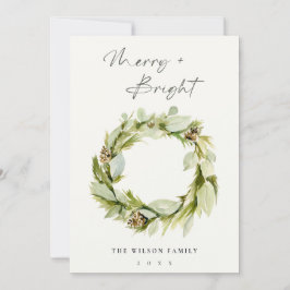 Foliage Winter Wreath Merry & Bright Christmas Feiertagskarte