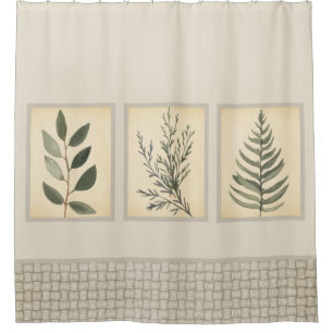 Foliage Woven Edge Neutral Beige Duschvorhang