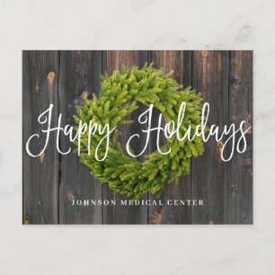 Foliage Wreath auf Holz   Happy Holidays Medical Feiertagspostkarte