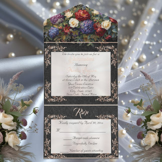 Folie-Blattrahmen Quinceanera - Perlen-/Blumenbouq All-in-One-Einladung