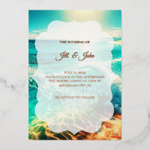 Folie Hochzeitseinladung Tropischer Strand Rosen G