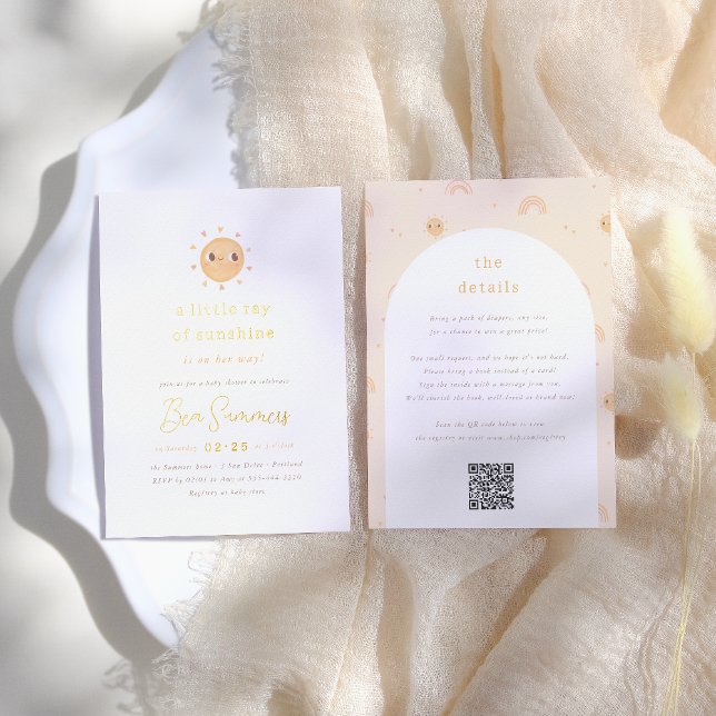 Folie | Little Ray of Sunshine QR Girl Baby Shower Folieneinladung (Von Creator hochgeladen)