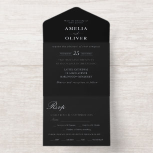 Folie Silber Schwarze Typografie Hochzeit Minimali All-in-One-Einladung