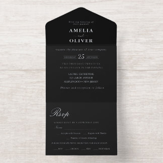 Folie Silber Schwarze Typografie Hochzeit Minimali All-in-One-Einladung