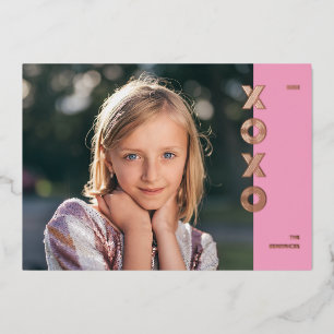 Folie XOXO Valentinstag Fotokarte - Pink Folieneinladung