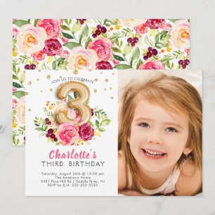 Folien-Ballon-Foto-dritte Geburtstags-Einladung Einladung