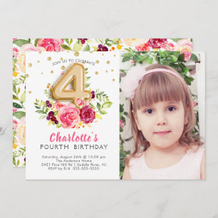 Folien-Ballon-Foto-VIERTE Geburtstags-Einladung Einladung