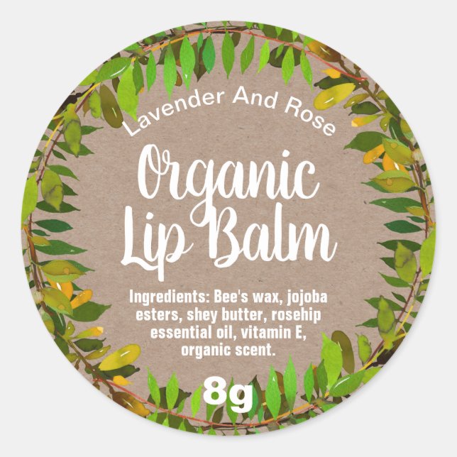 Folien Blätter Kraft Bio Lip Balm Pot Labels Runder Aufkleber (Vorderseite)
