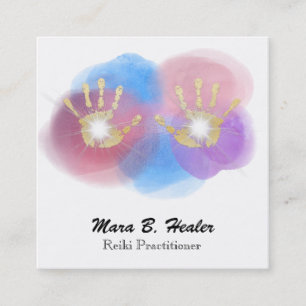 *~* Folien-GoldReiki heilende Hände, die Energie Quadratische Visitenkarte
