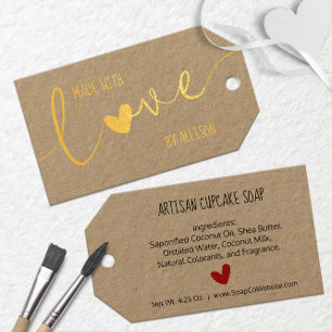 💛✨ Folien-Schrifttypografie mit Liebe gemacht Geschenkanhänger