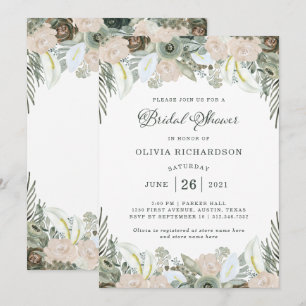 Folien und Blüten   Sage Green Brautparty Einladung