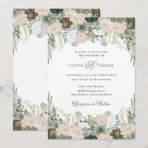 Folien und Blüten Sage Green Wedding Einladung
