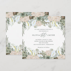 Folien und Blüten Sage Green Wedding Einladung