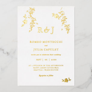 Folienvergoldete romantische florale Hochzeit Folieneinladung