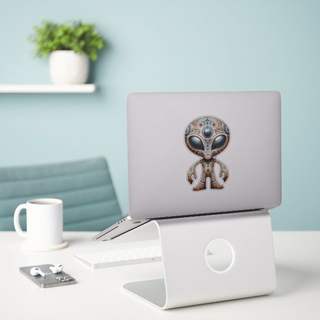 Folk Art Alien Sticker (Laptop auf Schreibtisch)