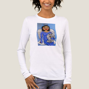 Folk Art Angel Cat auf Cloud Tri-Blend Shirt
