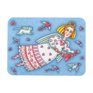 FOLK ART ANGEL, CAT UND FLIEGENDE HERZEN MAGNET