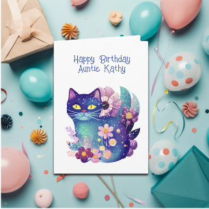 Folk Art Art Cat und Blume Tante's Geburtstag Karte