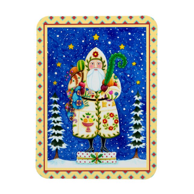 FOLK ART BALTIMORE QUILT VATER CHRISTMAS URLAUB MAGNET (Vertikal)